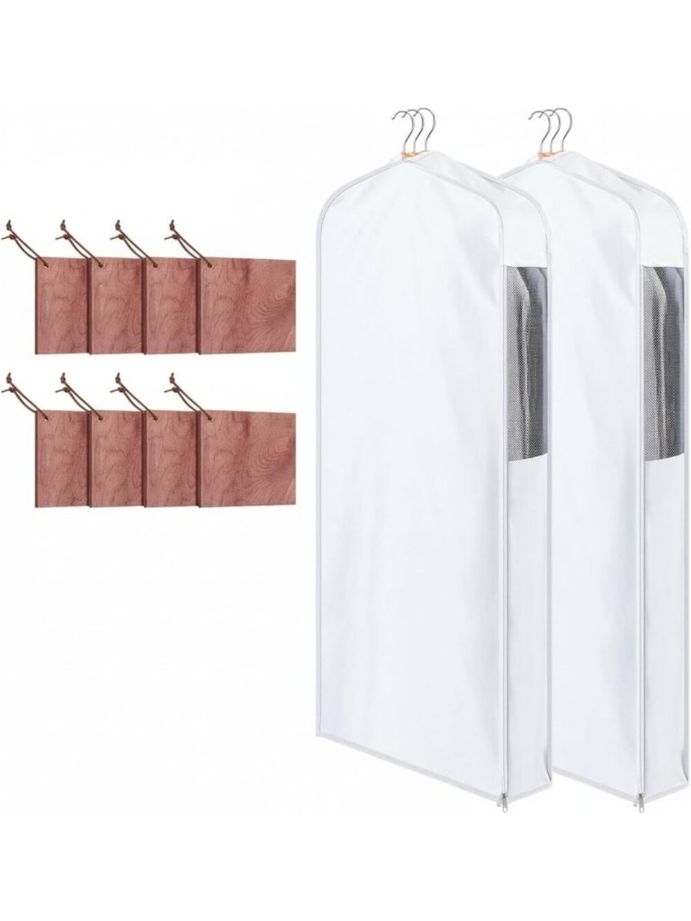 White Cotton Garment Bags with Cedar Blocks - 2 Sets, 60x24x6 in, Protect